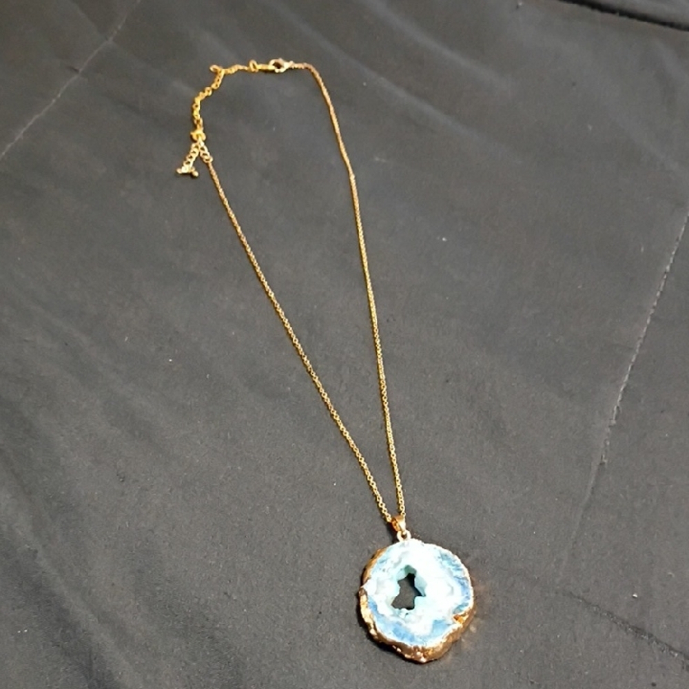 Gold and Blue Geode Pendant Necklace